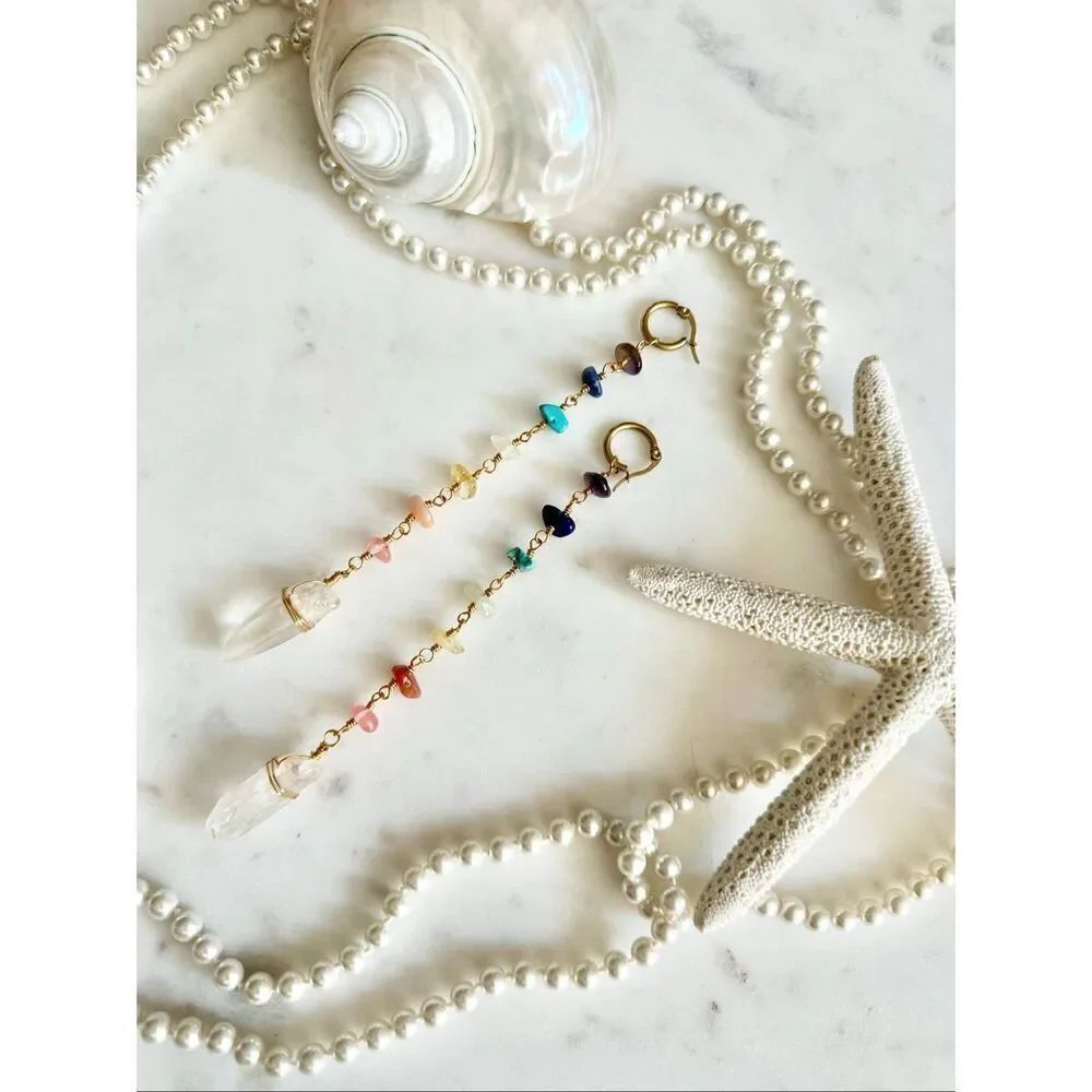 Rainbow stone dangle earrings